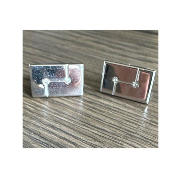 Vintage Hickok Cufflinks Rectangle Silver Tone Faux Diamond Swivel Bar Toggle - Picture 1 of 7